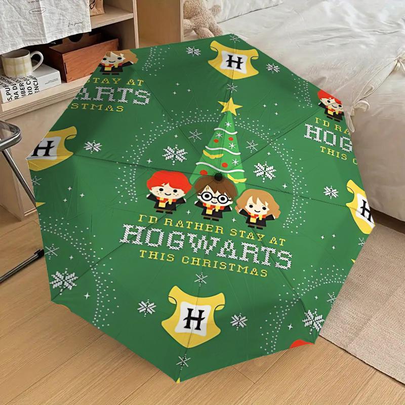 1PC Warner Hogwarts Christmas Automatic Open/Close Umbrella with Windproof, 46-Rib Sturdy Canopy, Durable Ribs1263A