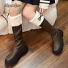 Модные осенне-зимние женские ботфорты из короткого плюша, модные ботфорты-рыцари с круглым носком, женские зимние ботильоны, размер 35-39, коричневые