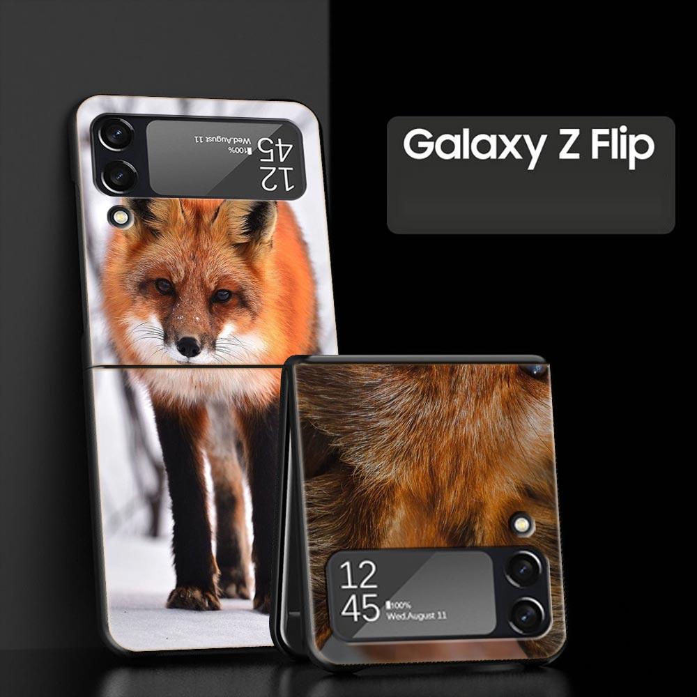 Милый подарочный чехол для телефона с красной лисой для Samsung Galaxy Z Flip 3 4 5, черный складной чехол для мобильного телефона, жесткий защитный чехол для ПК