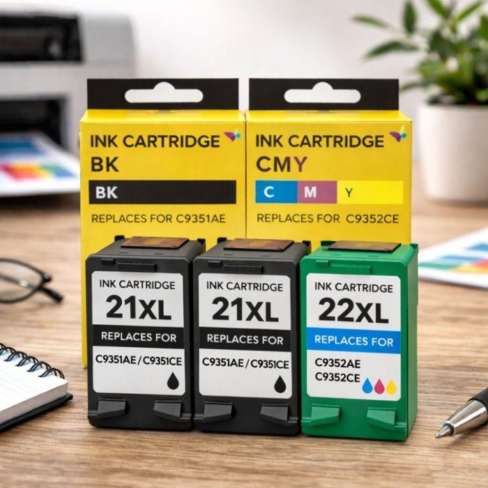 Pack de 3 cartouches d'encre compatibles SHOP-STORY HP 21XL noir x2 et 22XL couleur, haute capacité XL