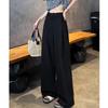 Navy Blue Textured Wide-Leg Petite Pants for Women 145cm - XS, Spring & Autumn Casual Workwear