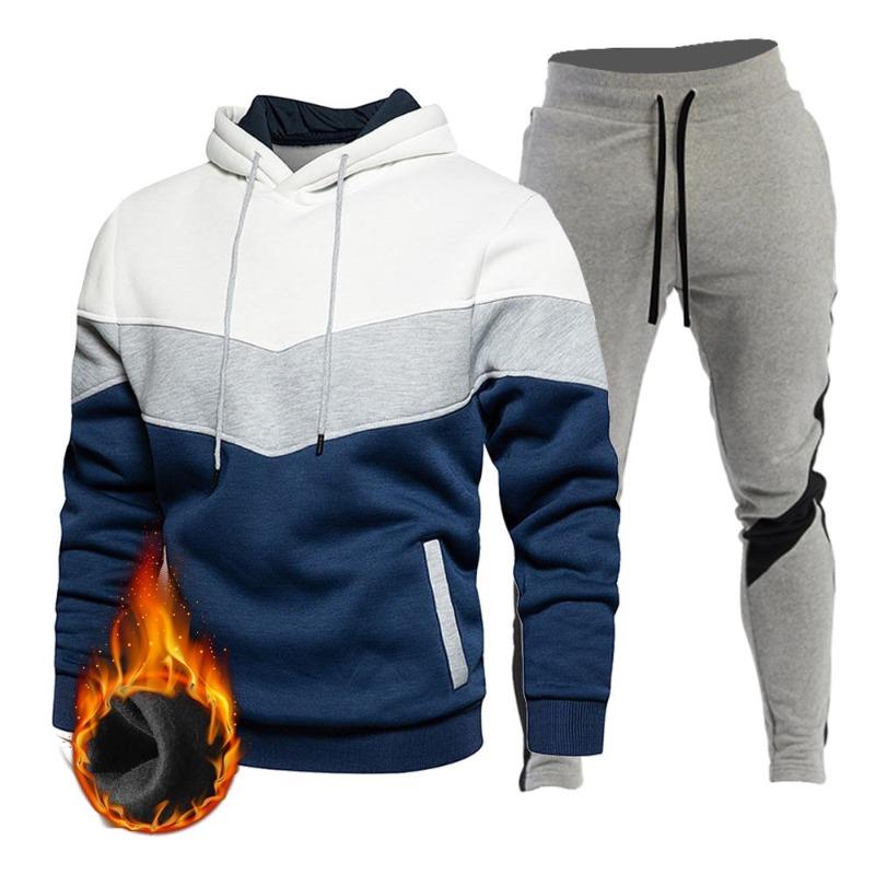 2024 Hooded Pullover Sweatshirt Pants Set Contrast Color Hooded Winter Men's Sportswear Sports 2-piece Set Men's Jogging Sweatshirt Set