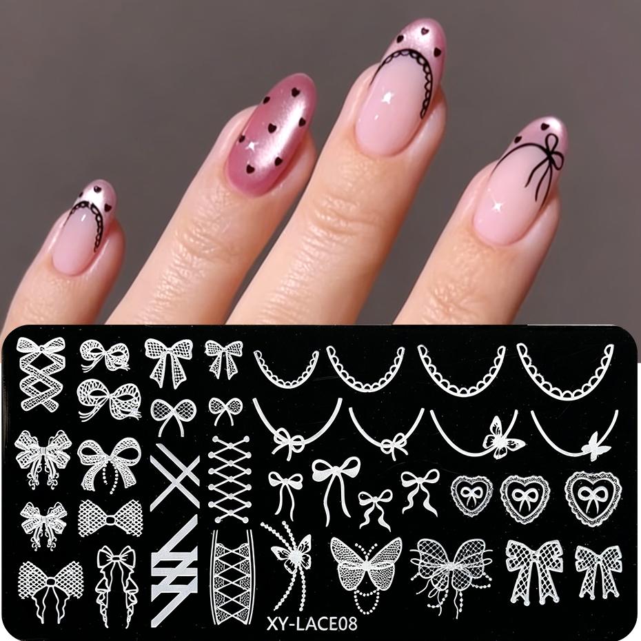 Xiaomi Lace Bow Nail Stamping Plate Butterfly Ribbon Nail Art French Tip Stainless Steel Nail Stamp Template Stencil Mold Tool Manicure