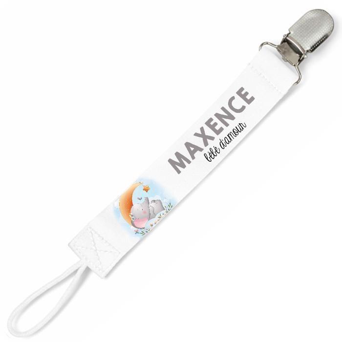Planetee Attache tétine pour prénom MAXENCE bébé d'amour éléphant garçon | Attache sucette cadeau naissance