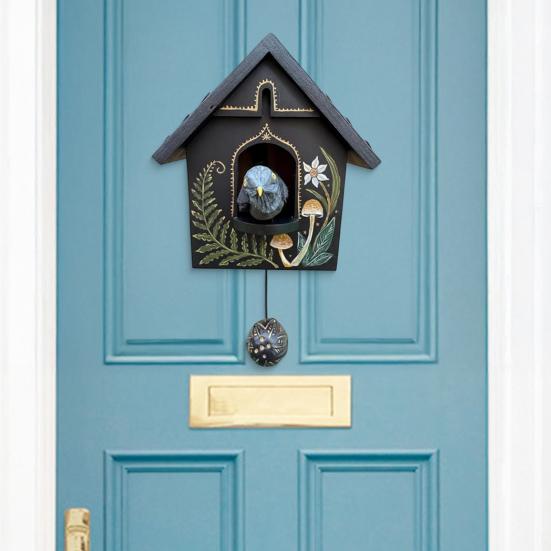 Whimsical Kinetic Art Birdhouse Wall Decor Handmade Wooden Decorative Wall Ornament Patchwork Garden Decoration