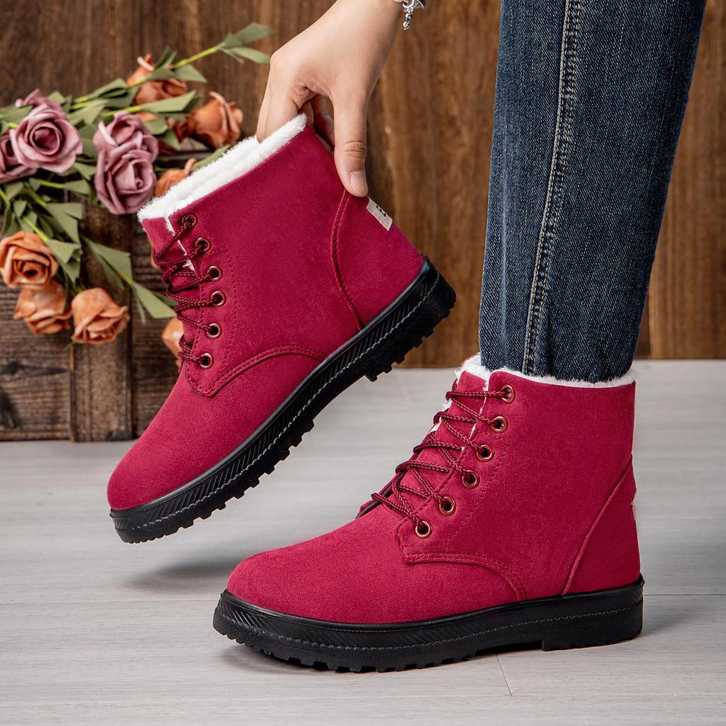 Модные зимние замшевые ботильоны для женщин на шнуровке, короткие коричневые женские ботинки с мехом, теплая хлопковая обувь, женские повседневные ботинки на платформе, зимние ботинки для снега для женщин