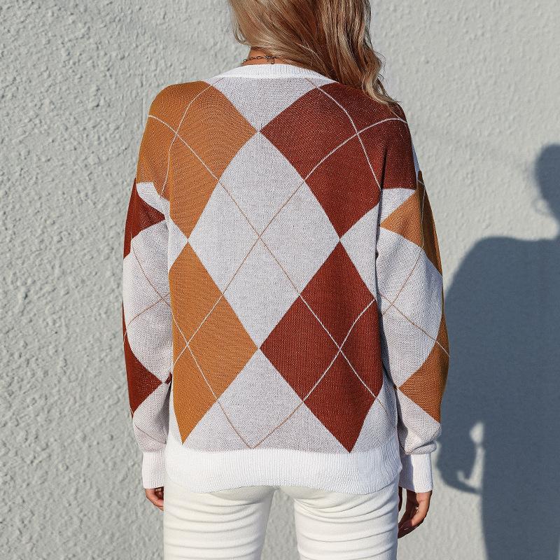 Женский свитер с круглым вырезом, Color-Block для осени и зимы