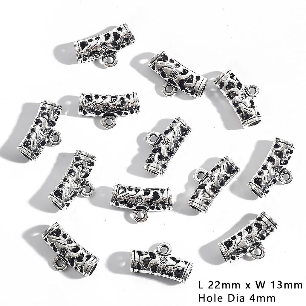 10Pcs Tibetan Silver Tube Beads Metal Spacer DIY Beads Tube Charms for Jewelry Making