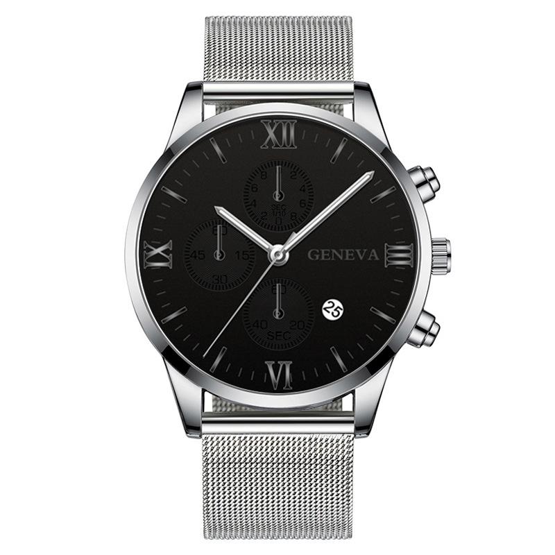 Модные мужские часы с римским узором и тремя глазами, календарем, мужские часы Milan с сетчатым ремешком