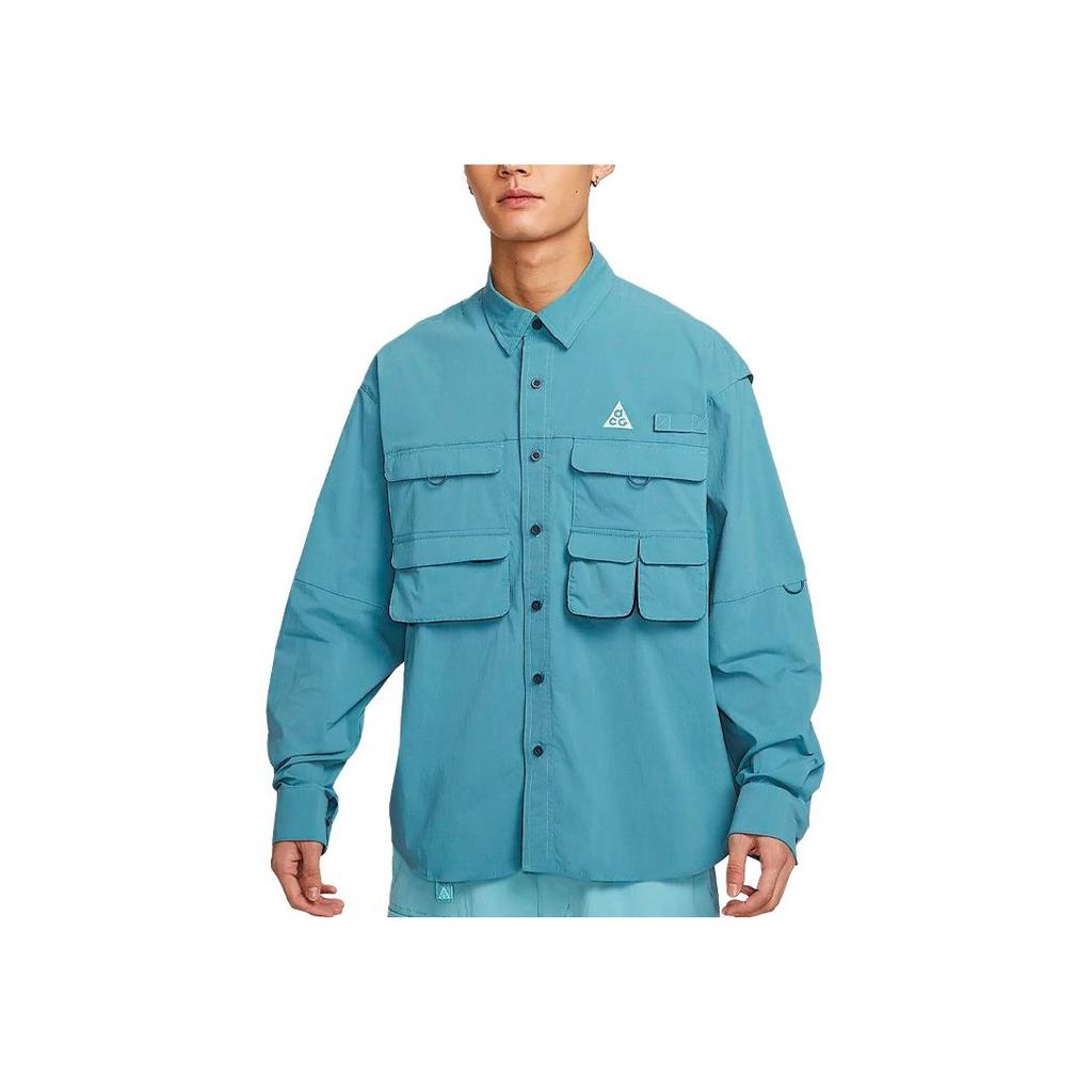 Nike Dri-FIT ADV ACG Orb Weaver Быстросохнущая Универсальная Простая Футболка с Длинным Рукавом Мужская рубашка Дымчато-Серая Молниеносно-Синяя Горно-Белая HJ2466-006