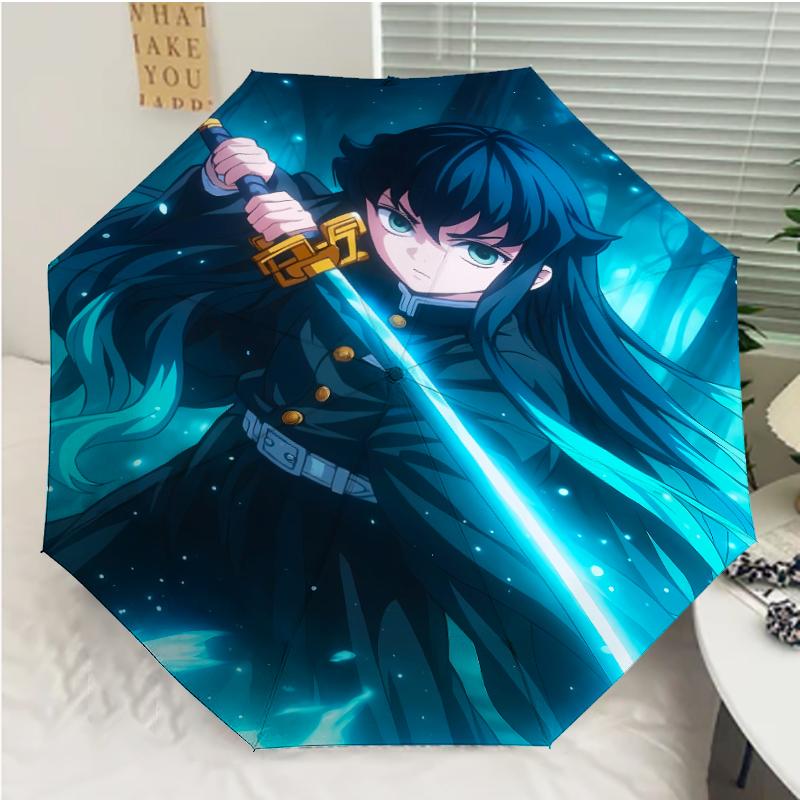 Nezuko Demon Slayer Muichiro Tokito Print Automatic Umbrella, 8 Rib Iron Frame, Plastic Handle, Suitable for Outdoor Travel &Daily , Ideal Gift