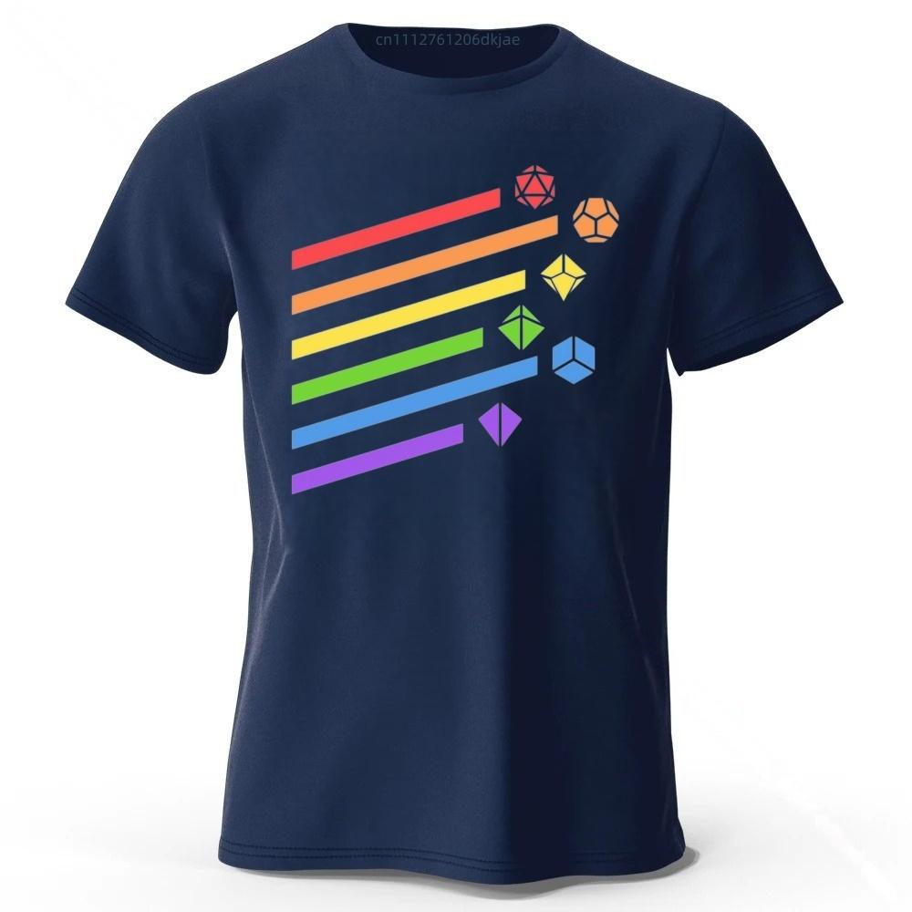 Rainbow Dice Lines Pure Cotton Printed Short Sleeved Mens Fashionable New Running Sports Tshirt Women Loose Oversized Soft Top