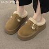 Меховые женские хлопковые тапочки на платформе из замши на плоской подошве, модные туфли-мюли, зимние туфли с открытой пяткой, женские туфли 2025 года, тренд, удобные женские туфли