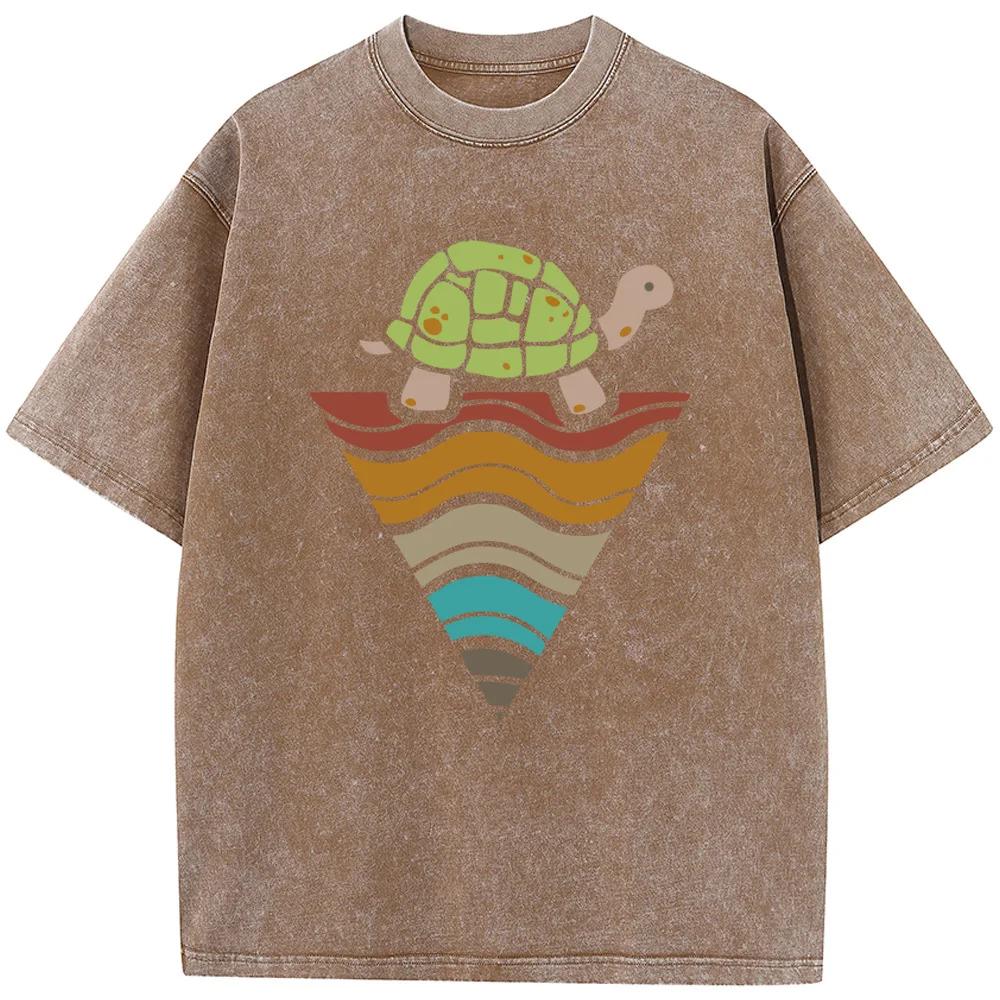 Мужская футболка с коротким рукавом «Треугольная черепаха» Мужская Женская Повседневная футболка оверсайз Винтажная цветная Мужские футболки