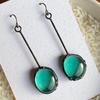 Charm Black Color Round Green Stone Carving Dangle Earrings for Women Jewelry