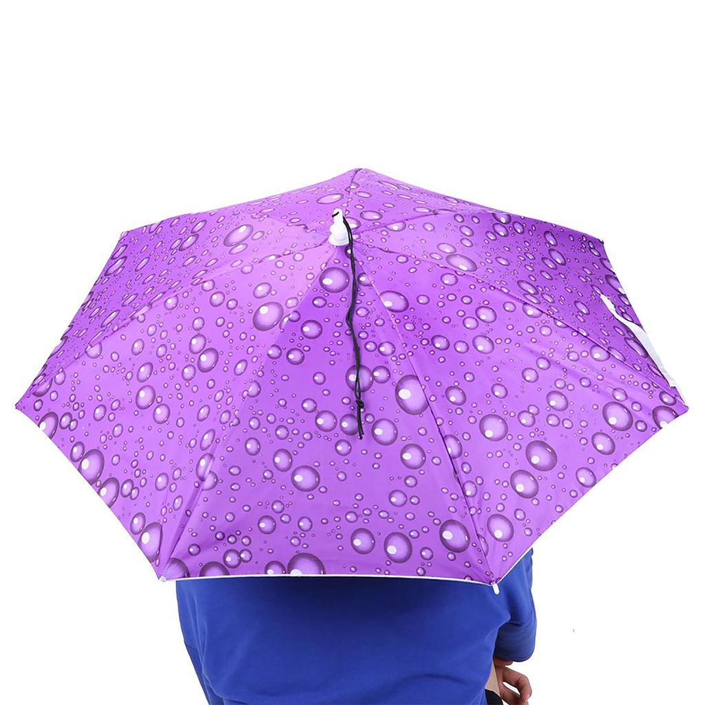 77cm Sunscreen Windproof Head Mounted Umbrella Top Folding Hat Umbrella(Raindrop Purple)