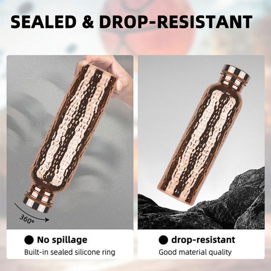 800 мл Медная спортивная бутылка для воды с узором "молоток" большой вместимости, герметичная, портативная, для улицы, для велоспорта, для тренажерного зала, для фитнеса, для путешествий, гальваническая питьевая чашка