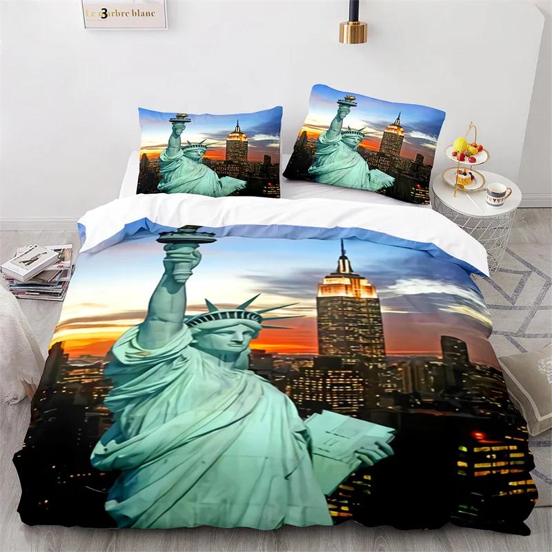 Statue Of Liberty Duvet Cover King Size Microfiber World Famous Building Bedding Set New York Landmark Cityscape Comforter Cover