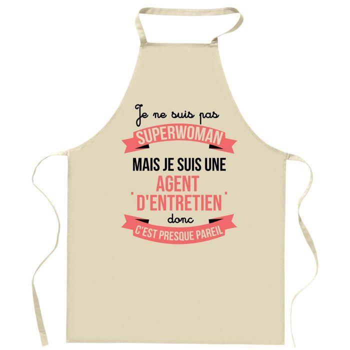 Tablier de cuisine - Agent d'entretien Superwoman - Coton résistant - Imprimé en France - Liens ajustables