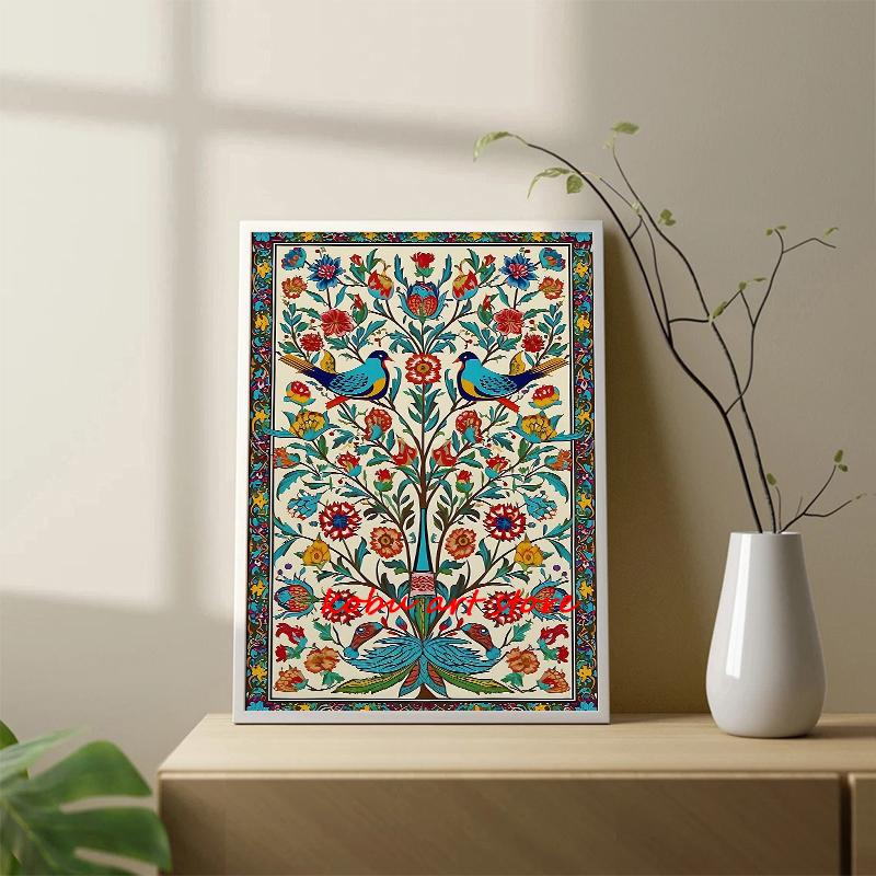Индийское народное искусство Цветочный узор Древо жизни Павлин Винтажный постер Холст Живопись Принт Настенная картина для гостиной Домашний декор