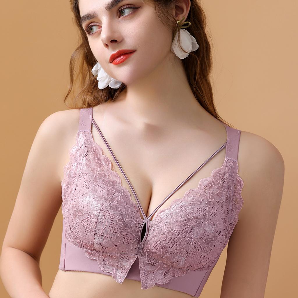 New Large Size Thin Full Cup Underwear Women's No Steel Ring Gathered Adjustable Bra Sexy Lace Collection Bra