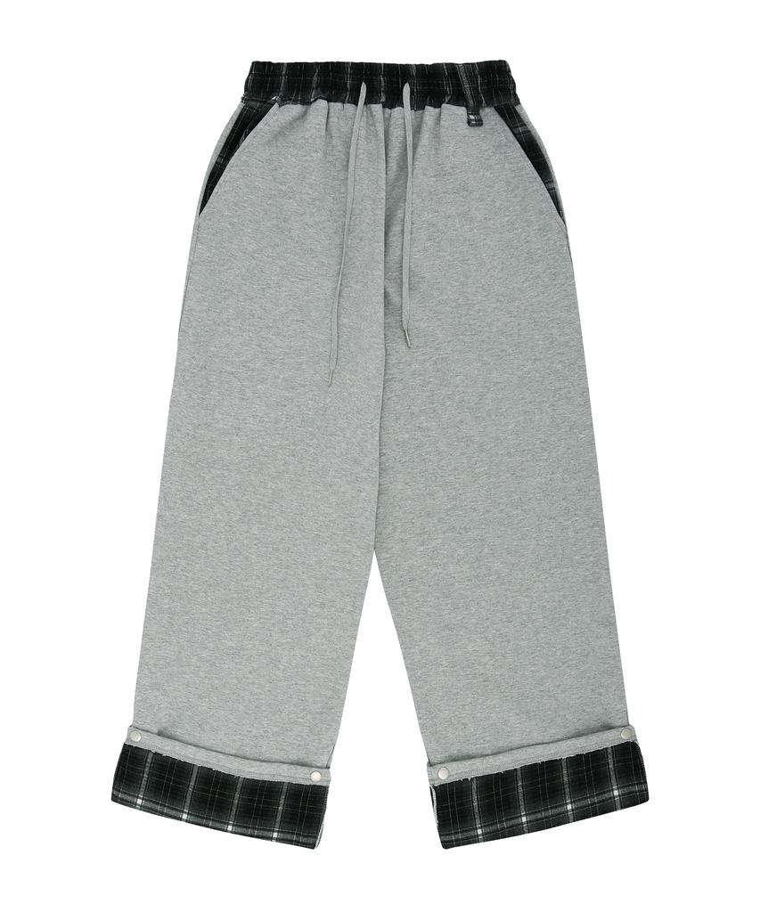 EASY NO EASY Roll-Up Check Sweatpants - Gray