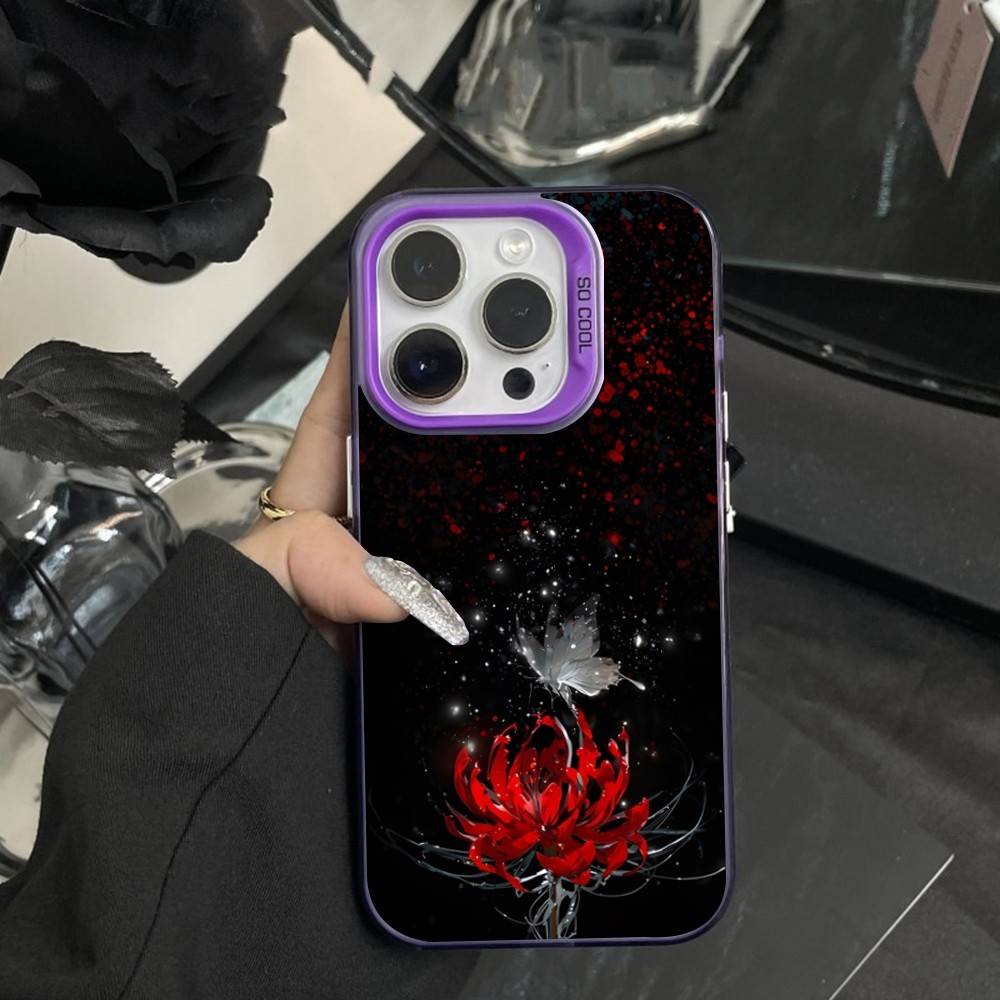 Чехол для телефона 'Красный паук' с цветком лилии для iPhone 16,15,14,17,13,12,11,XS,Mini,Pro,SE,MAX Фиолетовый матовый силиконовый чехол