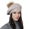 Женский берет, вязаная шерстяная шапка с меховым помпоном, модная европейская и американская популярная шапка, осенне-зимняя теплая шерстяная шапка с защитой ушей