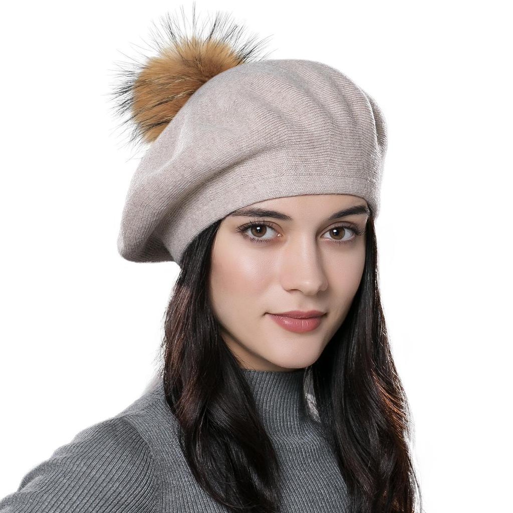 Женский берет, вязаная шерстяная шапка с меховым помпоном, модная европейская и американская популярная шапка, осенне-зимняя теплая шерстяная шапка с защитой ушей