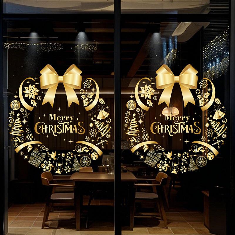 Christmas Sticker Gold PVC Double-sided Printed Static Window Sticker Christmas Decorations Atmosphere Glass Sticker New Year