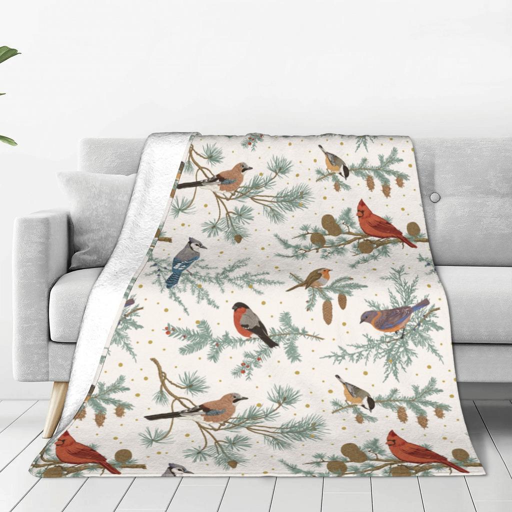 Vintage Red Cardinal Birds Blanket Gift For Men Women Super Soft Cozy Tit Robin Blue Jay Bullfinch Birds Throw Blankets