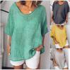 Summer Casual Cotton Linen T-Shirt: Solid Color, Loose Fit, Short Sleeve