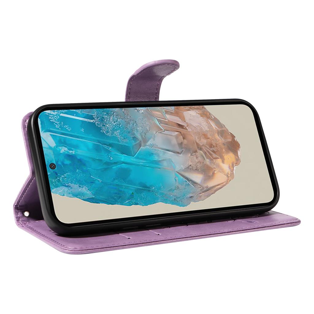 For Samsung Galaxy M35 5G PU Leather Cases Flower Pattern Wallet Stand Phone Cover with Strap