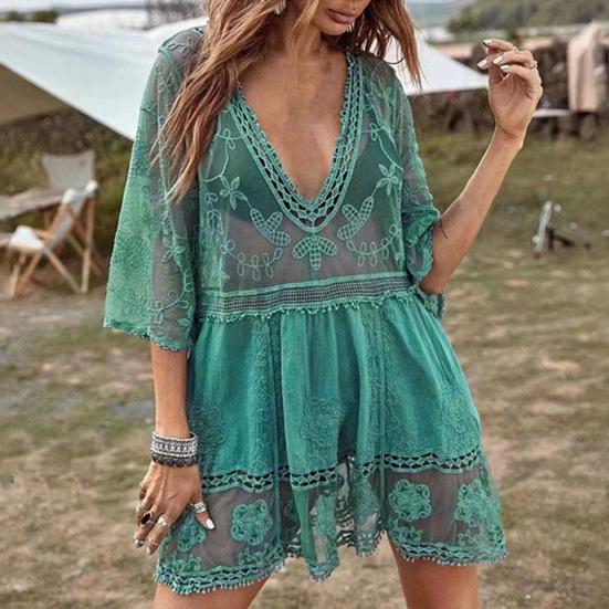 Бикини прикрытие кружева ажурные летние прозрачные солнцезащитные купальники туника для пляжа