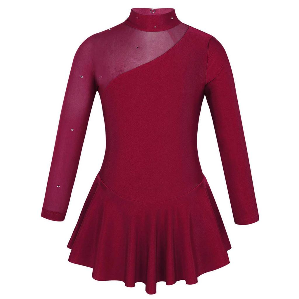 Children Figure Skating Dress Long Sleeves Mock Neck Ice Skating Gymnastics Competition Costume
