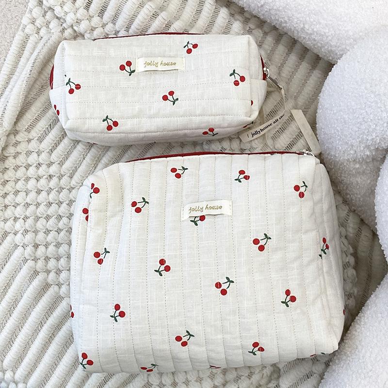 Модная женская стеганая хлопковая косметичка для хранения Cherry, дорожный органайзер для хранения косметики, чехол для девочек, пенал, сумки-тоут