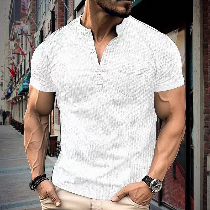 Мужская повседневная рубашка поло с V-образным вырезом, однотонная универсальная футболка, топ