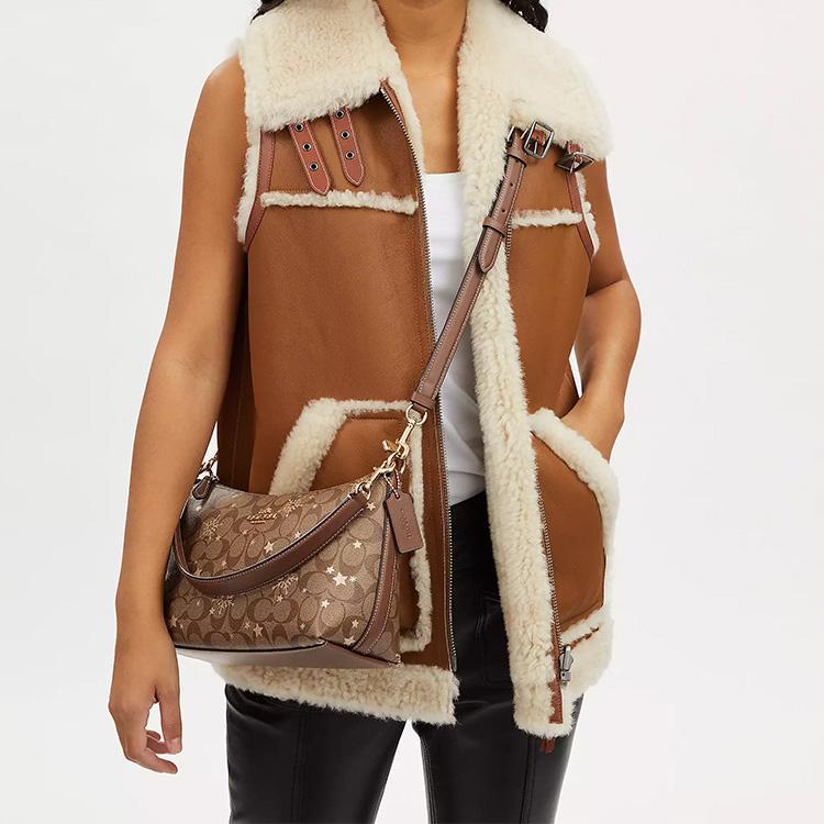 Coach Clara 26 Classic Monogram Large Capacity Snowflake Print Color Block Signature Coated Canvas Smooth Leather Shoulder Bag CN688-IMWD9
