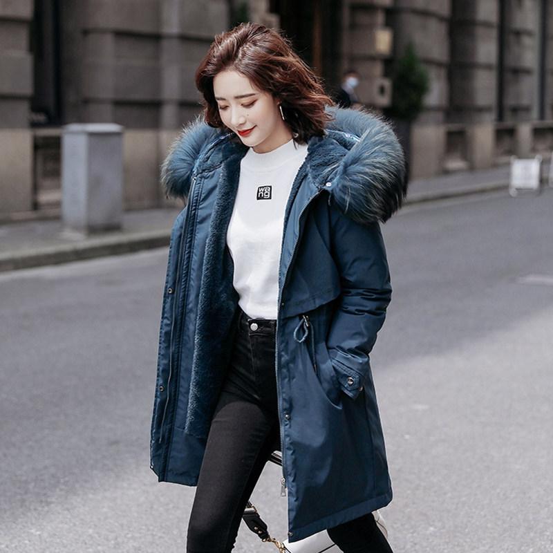 Women Fall Winter Jacket Coat Parka Thicken Cotton Liner Medium Long Hooded Fur Collar Adjustable Waist Solid Color M-6XL