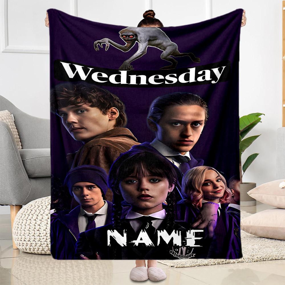 Wednesday Addams: Gothic Adventure Personalized Text Blanket Lightweight Customizable Blanket Ultra-Soft Suitable for Sofa Couch Office Office Chair
