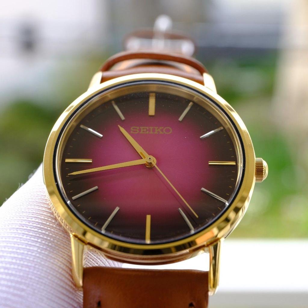 Б/у [В рабочем состоянии] SEIKO коричневый кожаный кварцевый наручный часы золотой корпус OMEGA
