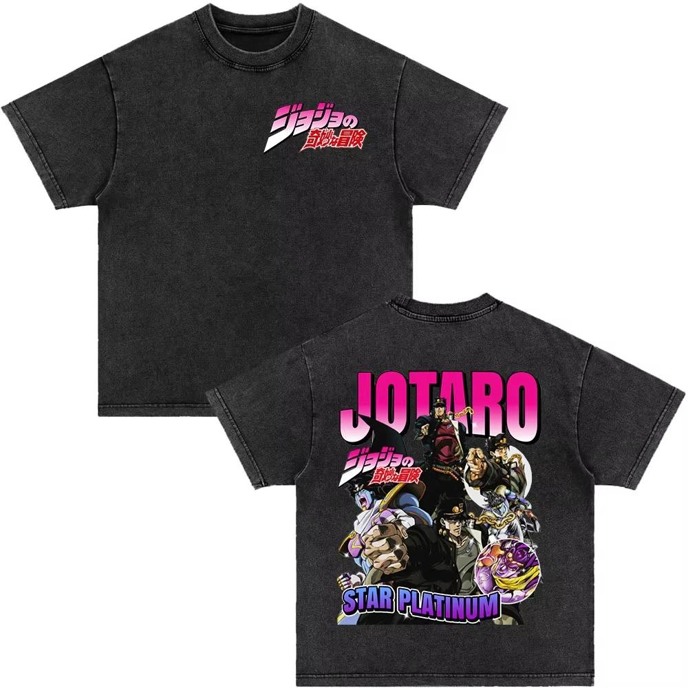 Японское аниме Jojo Bizarre Adventure Винтажная футболка с вываркой, графические футболки Killer Queen, мужская, женская, для косплея, оверсайз