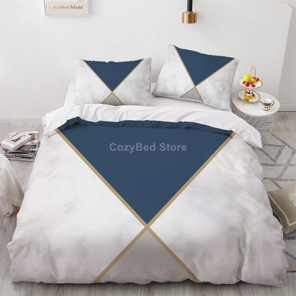 White Gold Marble Pattern Bedding Collection Modern 3D Duvet Cover Collections Comforter With Bed Linen Twin Queen King Single Size Fashion Luxury