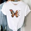 (Asian Size) Women Butterfly Cartoon Trend Cute 90s Print Tee Top Fashion T Shirt Clothing Casual Short Sleeve Lady Female Graphic T-shirt