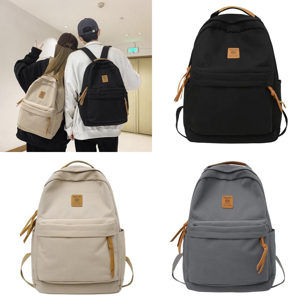 Simple Solid Color Letter Decoration Student Leisure Backpack For Travel And School