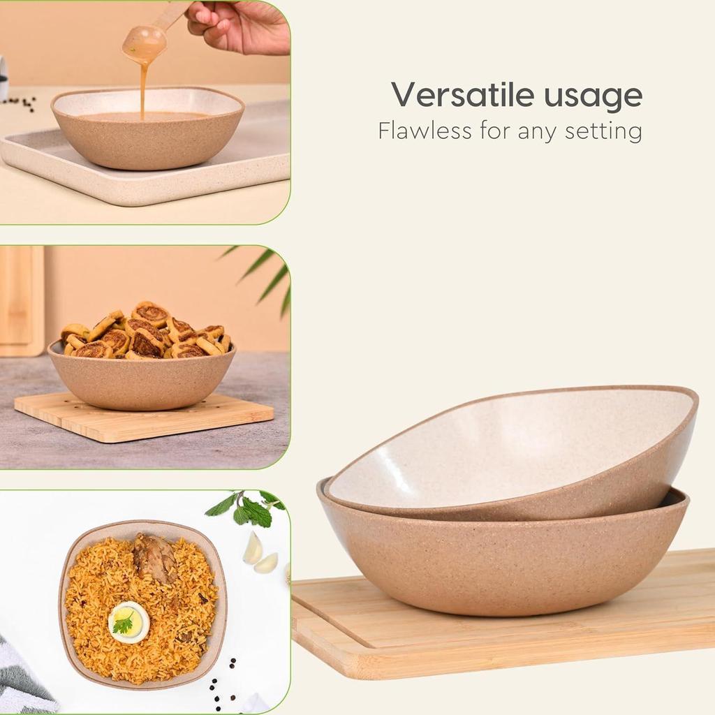 Set of 4 Earth-Friendly Multipurpose Bowls for Kitchen | 600 ml | Made with Bamboo Fibers & Rice Husk | Microwave Safe Bow