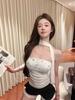 #Летний новый чистое желание однотонный облегающий топ-труба с буквенным принтом и горячими стразами, облегающий, с встроенной чашечкой, универсальный топ