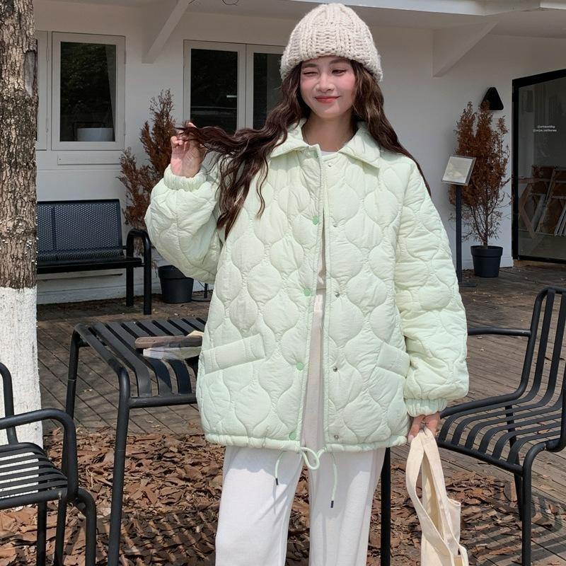 Ромбовидный хлопок Женская корейская зимняя одежда Ретро Куртка большого размера Хлебная одежда Свободная стелька Овечья шерсть Женская