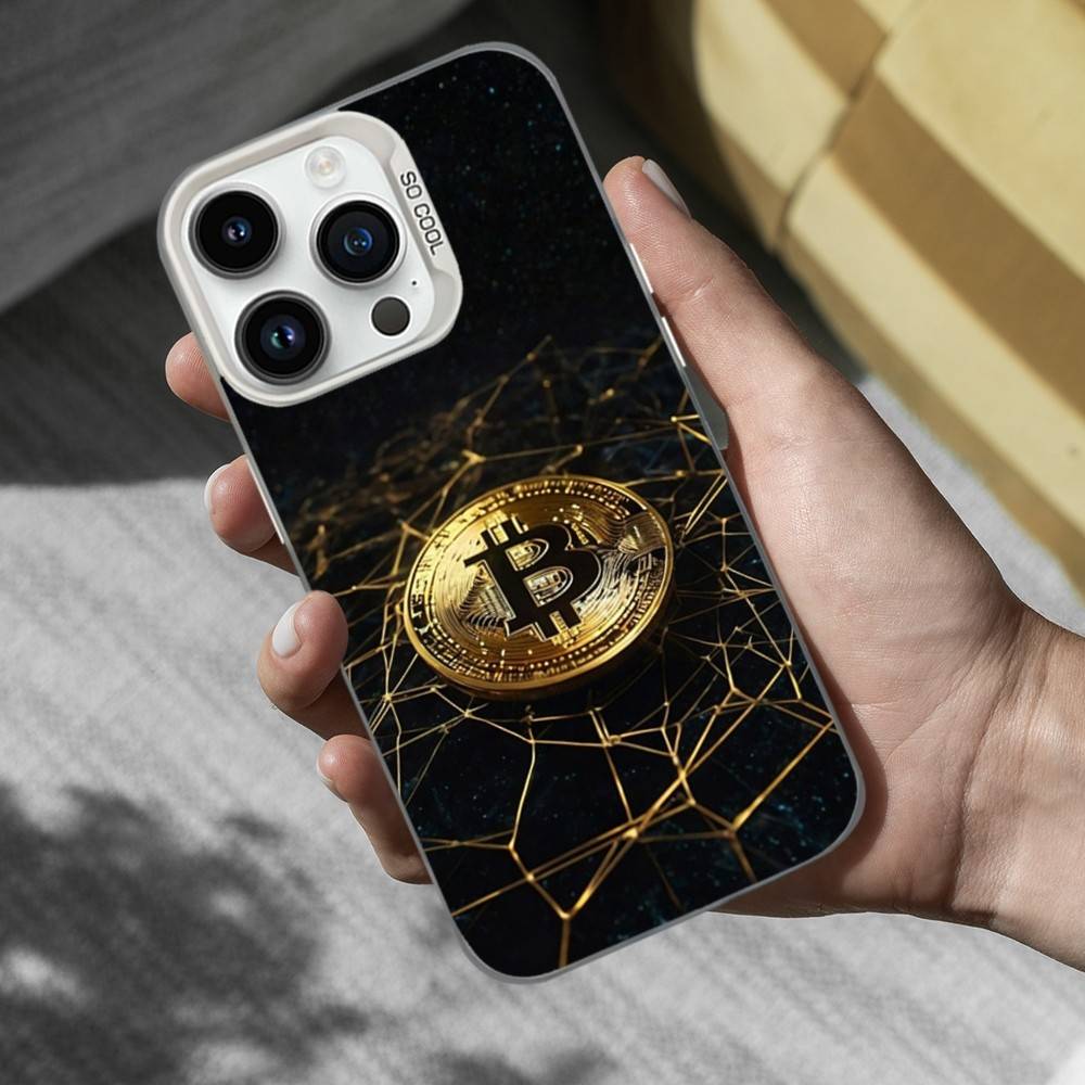 Cool Art Bitcoin Digital Phone Case For iPhone 17,16,15,14,13,12,11,Mini,XS,Pro,SE,MAX White Matte Shockproof Cover