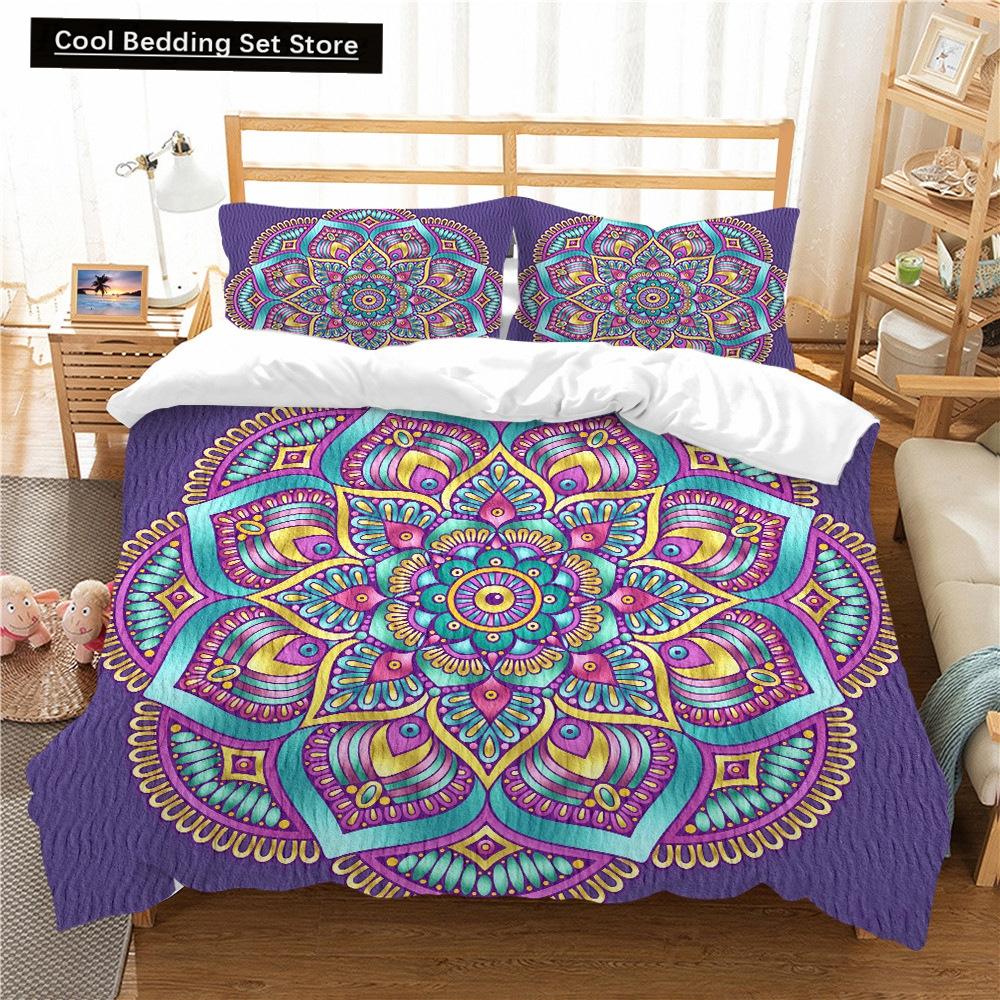 Богемная Постельное Белье с Лотосом Король Королева Пододеяльник Boho Мандала Комплект Постельного Белья Для Детей Подростков Взрослых Экзотические Цветы 2/3 шт Полиэстер Пододеяльник